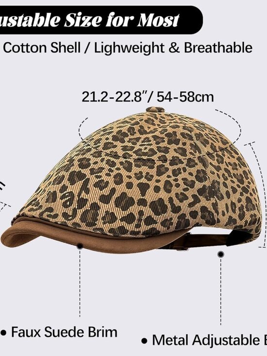 Women\'s Leopard Printed Beret Cap Retro Visor Cabbie Caps eopard- Gingeryellow main image 4